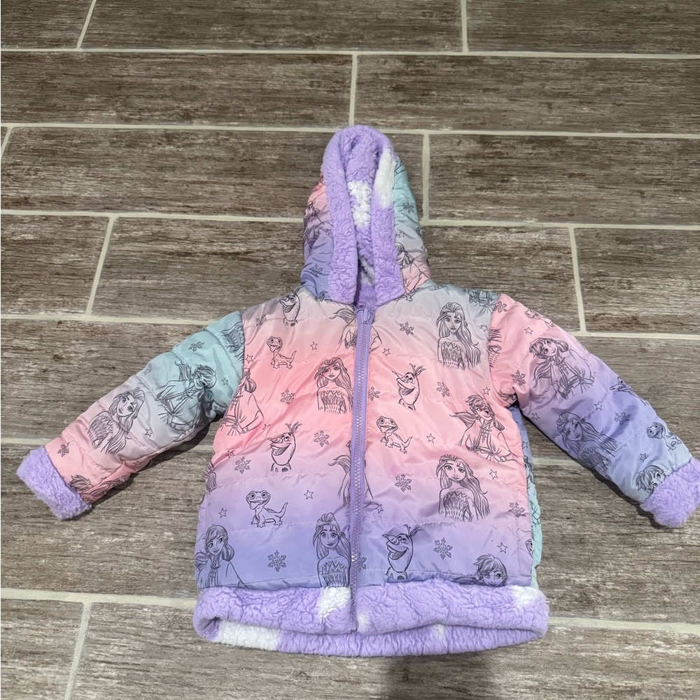 DISNEY FROZEN ELSA ANNA OLAF REVERSIBLE JACKET COAT FUZZY STARS